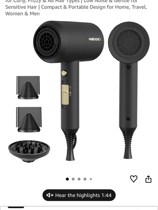 shrate Other - Premium Black Compact Hair Dryer with Attachments - Lightweight Travel Styling